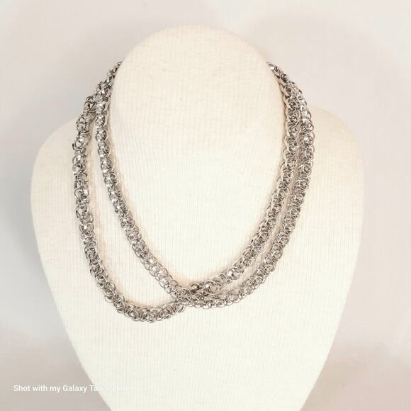 Triple Link Silver Tone Opera Necklace Slide Clasp - Picture 2 of 6